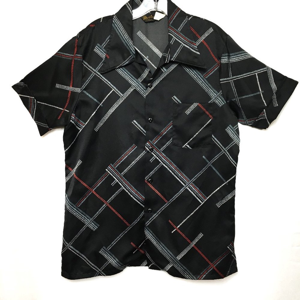 * VTG 70’s Mr Jan Disco Black Geometric Casual Short Sleeve Shirt XL